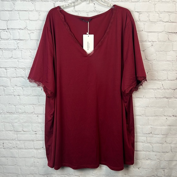 BloomChic Tops - BloomChic Burgundy Lace Trim V Neck Tee Shirt Top Plus Size 30 (6X)